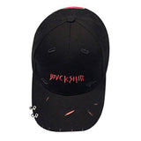 Unisex Fashion Embroidery Letter Metal Ring Baseball Cap Adjustable Snapback Hip Hop Flat Hat Black