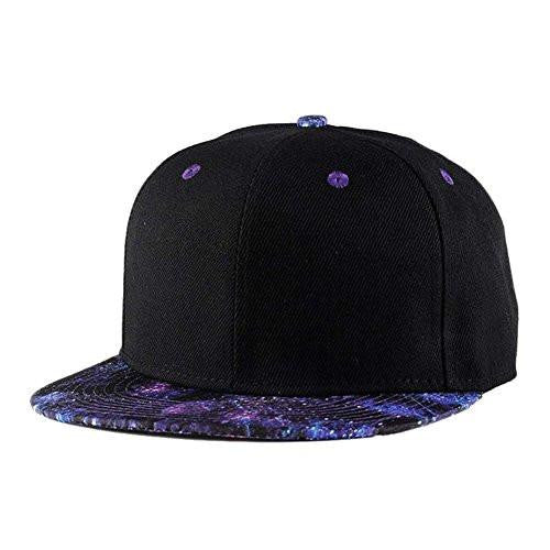 Purple Galaxy Snapback Unisex Hat Hip Hop Plaid Flat Bill Brim Adjustable Baseball Cap