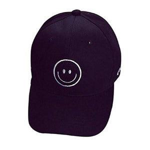 Smile Face Printed Cotton Baseball Cap Boys Girls Snapback Hip Hop Hat Black