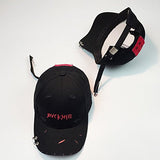 Unisex Fashion Embroidery Letter Metal Ring Baseball Cap Adjustable Snapback Hip Hop Flat Hat Black