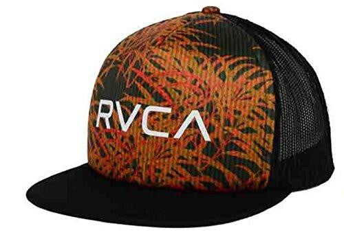 Rvca Trucker Print Flat Brim Snapback Hat Black/Orange Osfa
