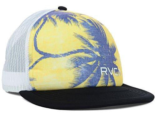 Rvca Palms Yellow/White Flat Brim Trucker Snapback Hat Cap Brand New Osfa