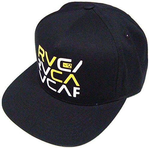 Rvca Stacked Black/Yellow/White Flat Brim Snapback Hat Osfa