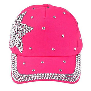 Boy Girls Fashion Rhinestone Star Shaped Snapback Baseball Cap Hat Hot Pink
