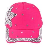 Boy Girls Fashion Rhinestone Star Shaped Snapback Baseball Cap Hat Hot Pink