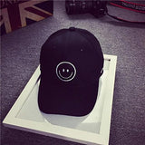 Smile Face Printed Cotton Baseball Cap Boys Girls Snapback Hip Hop Hat Black