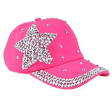 Boy Girls Fashion Rhinestone Star Shaped Snapback Baseball Cap Hat Hot Pink