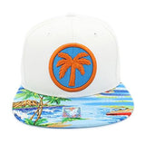 Embroidered Palm Tree Tropical Hawaiian Print Snapback Cap 100% Whiteblue